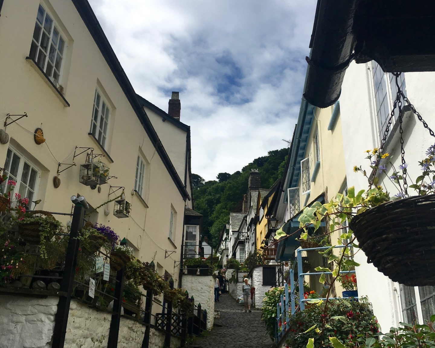 Steep climb up Clovelly high street! 