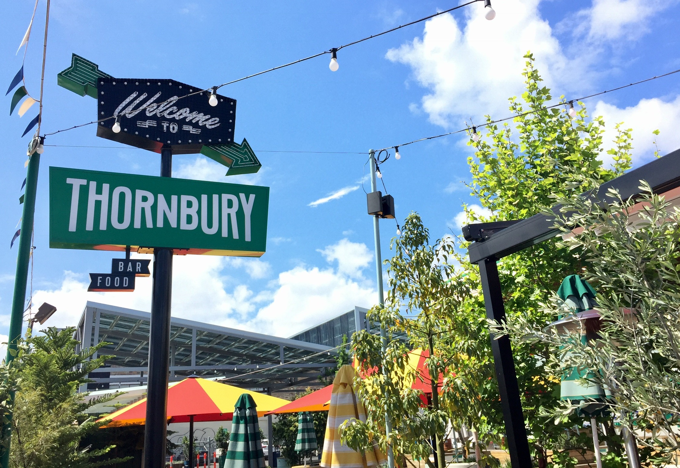 Blue skies over Welcome to Thornbury, Melbourne