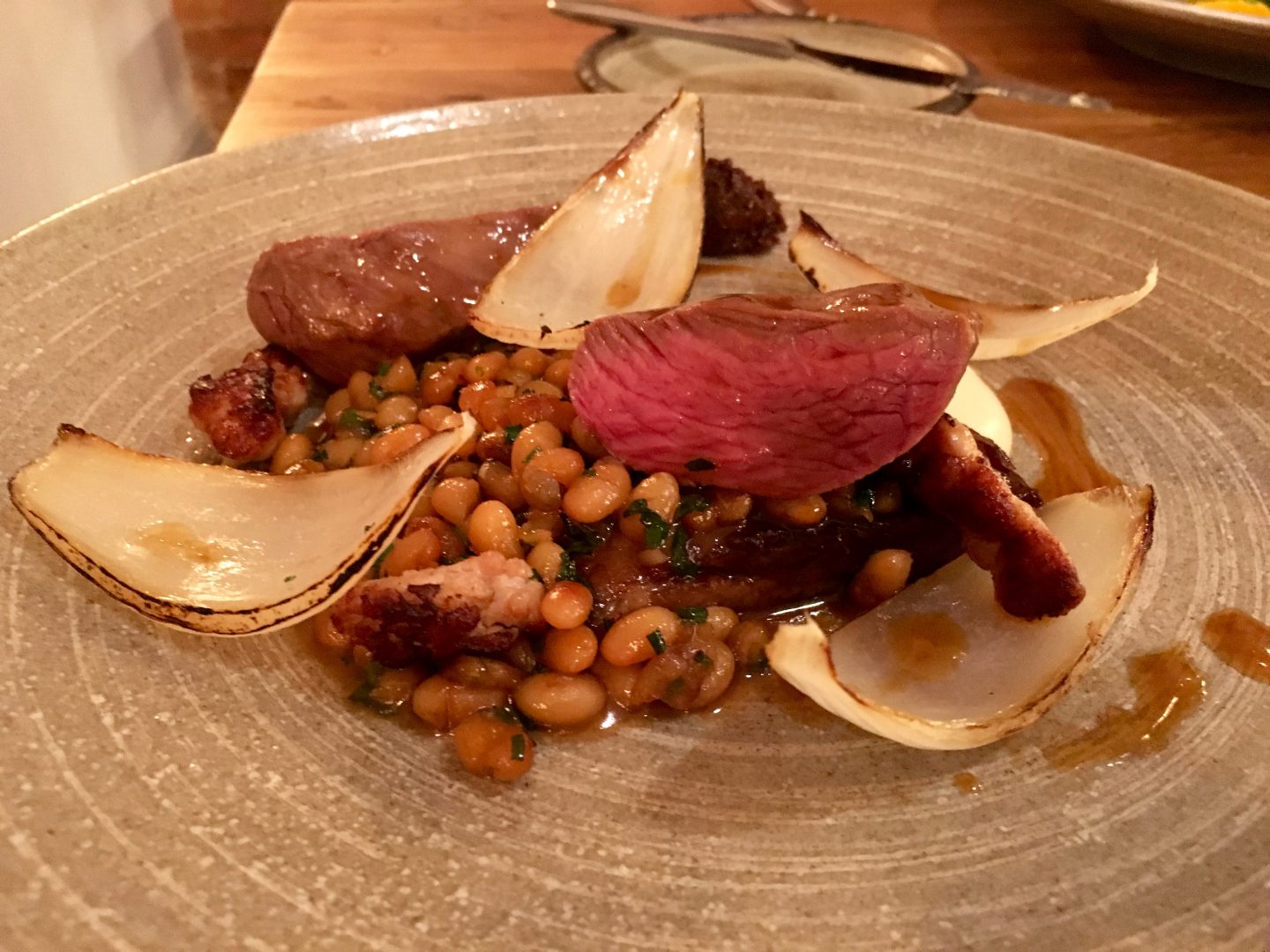 Lamb, onions and beans at the Spotted Duck in Mountsorrel