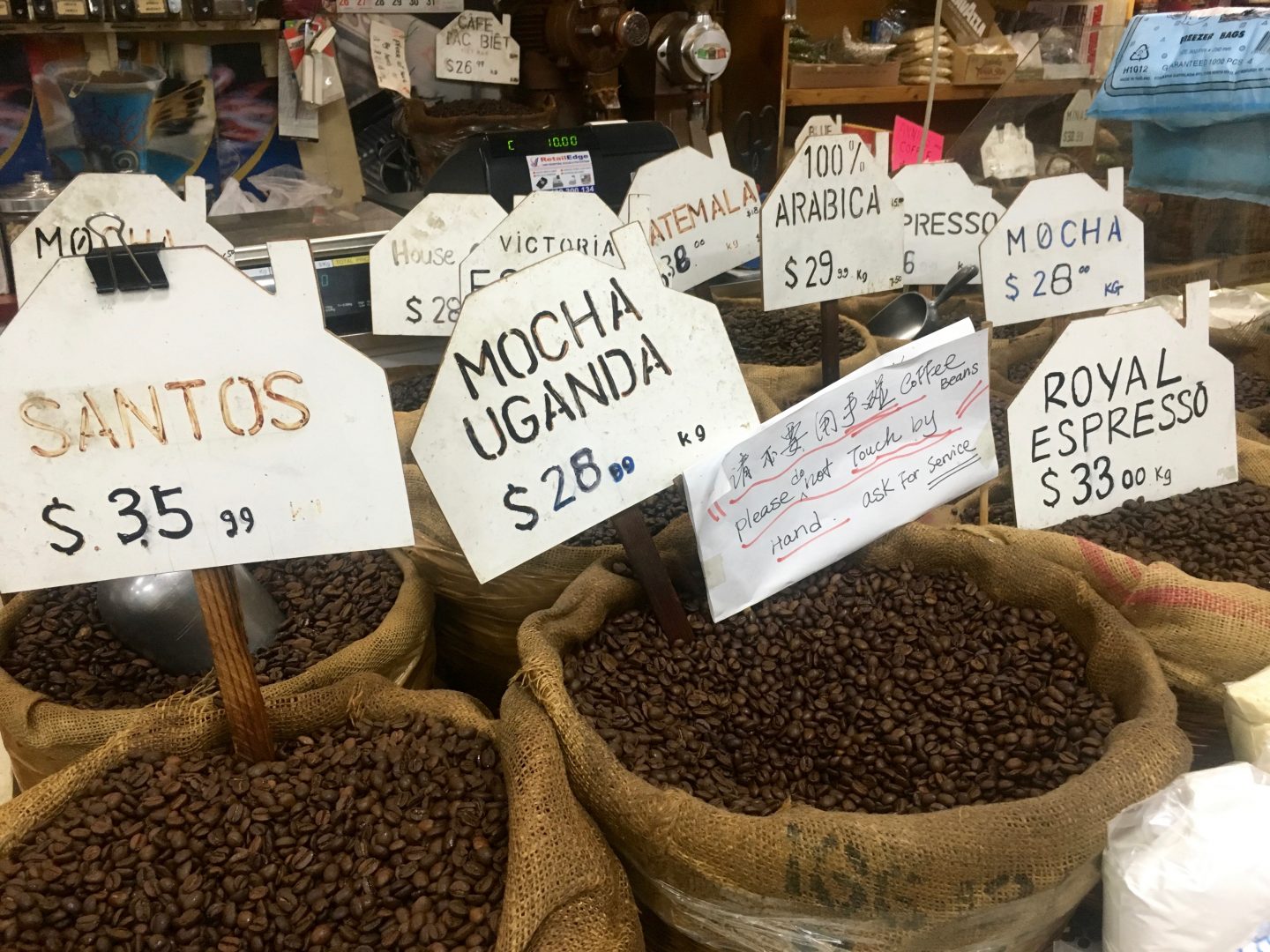 Coffee for sale at Footscray Market, Melbourne