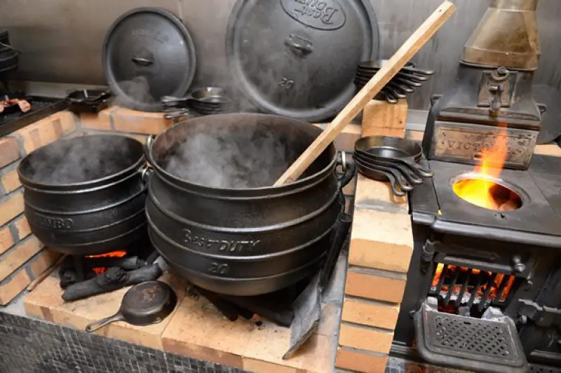 Cooking with cauldrons and wood fire at The Cauldron Bristol