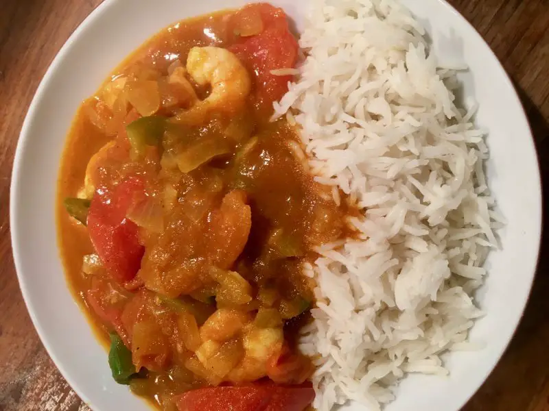 King Prawn Jalfrezi and steamed basmati rice