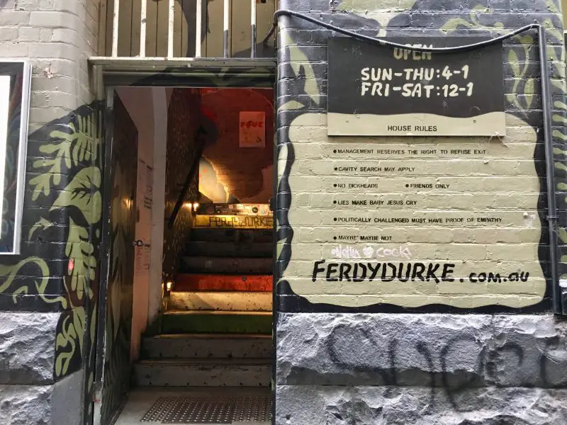 The entrance to Ferdydurke bar in Melbourne