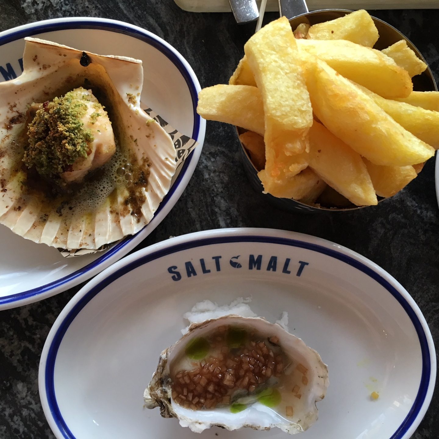 Grilled Scallop, Rock Oyster and Chippy Chips!