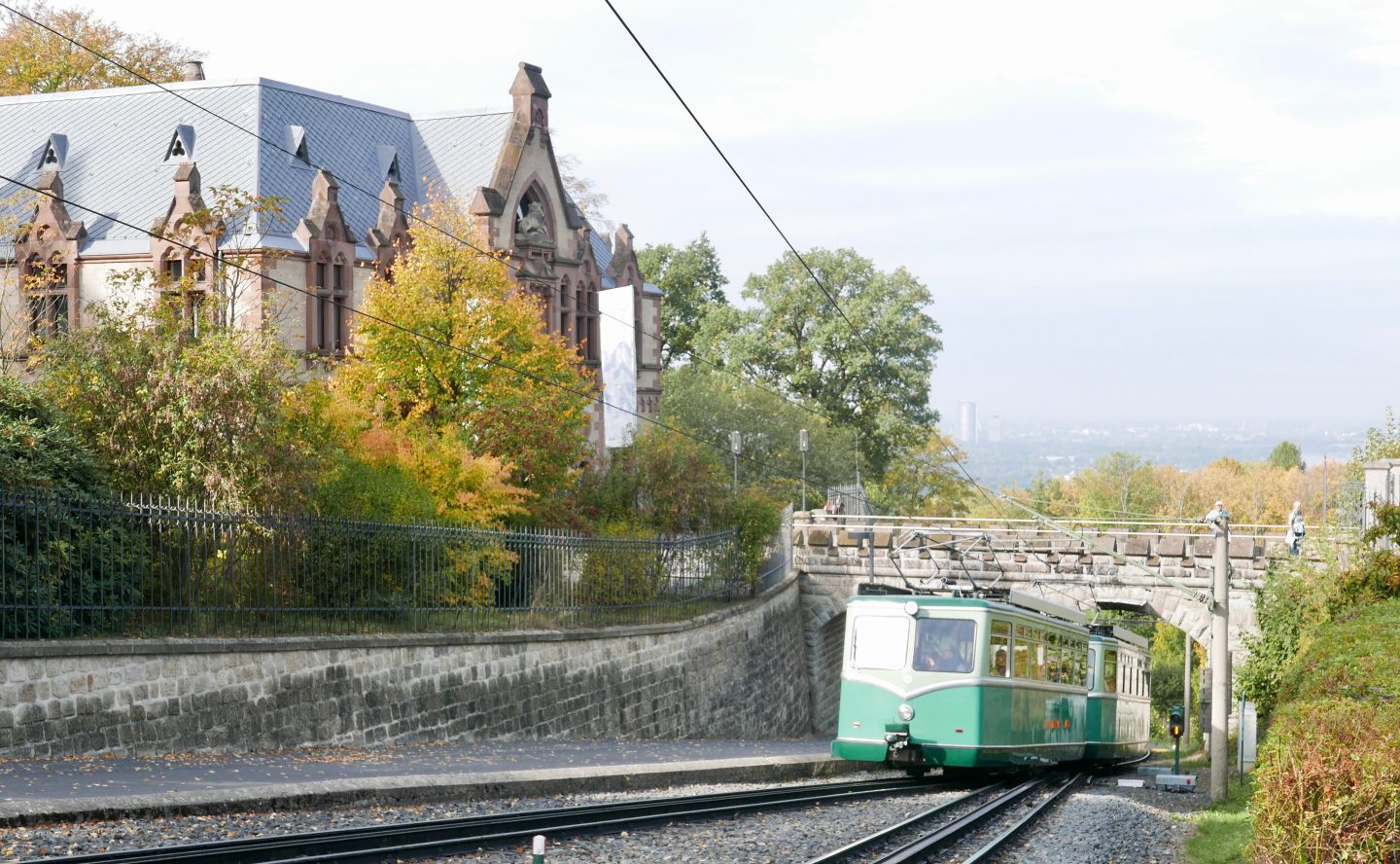 Drachenfelsbahn train running up to Schloss Drachenburg