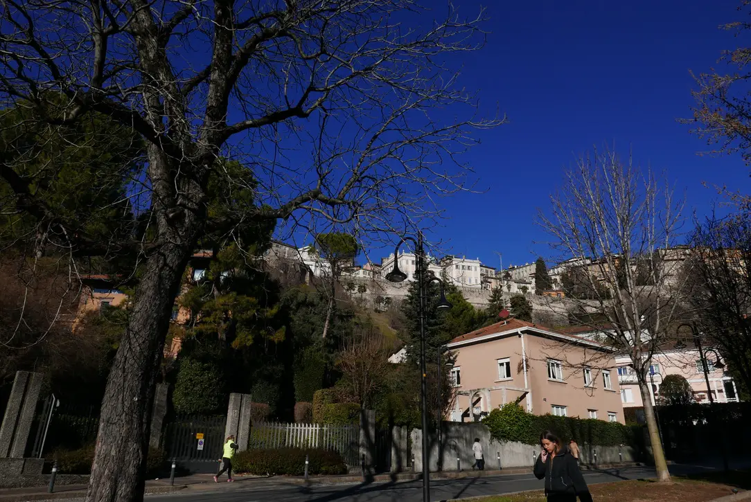 Blue winter skies over the Citta Bassa in Bergamo