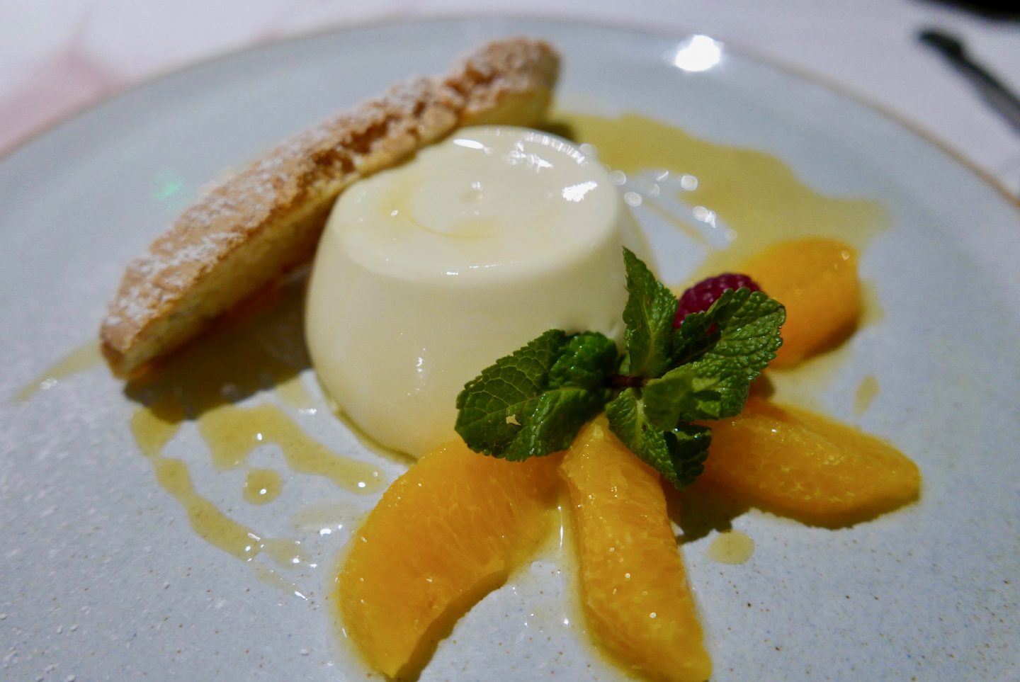 Pannacotta with biscotti and orange at The Bear in Crickhowell