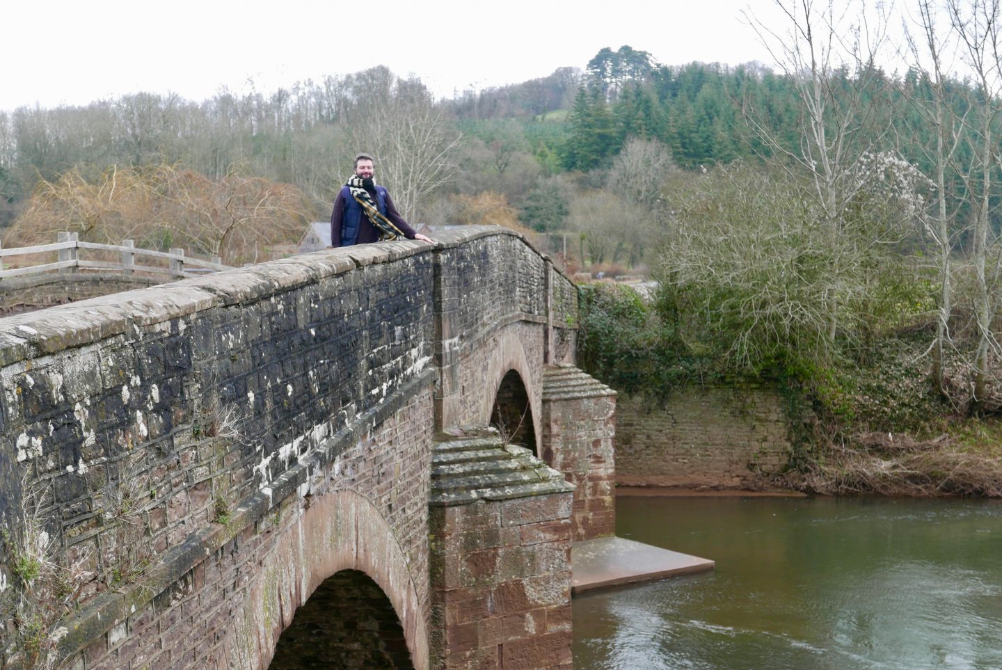 Dave waving from Skenfrith Bridge