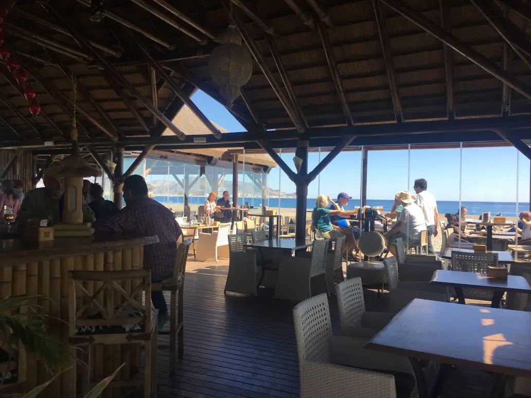 Inside Sunahra Beach Club and Restaurant with Sea views