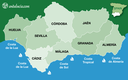 Andalucia map showing the Costa Tropical