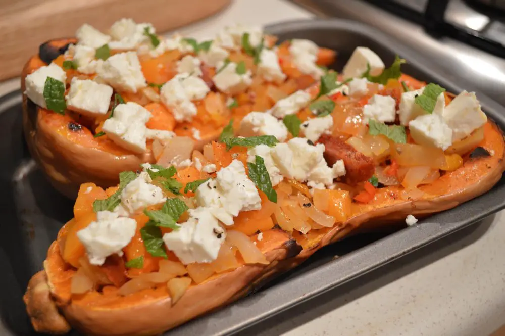 baked butternut squash with feta