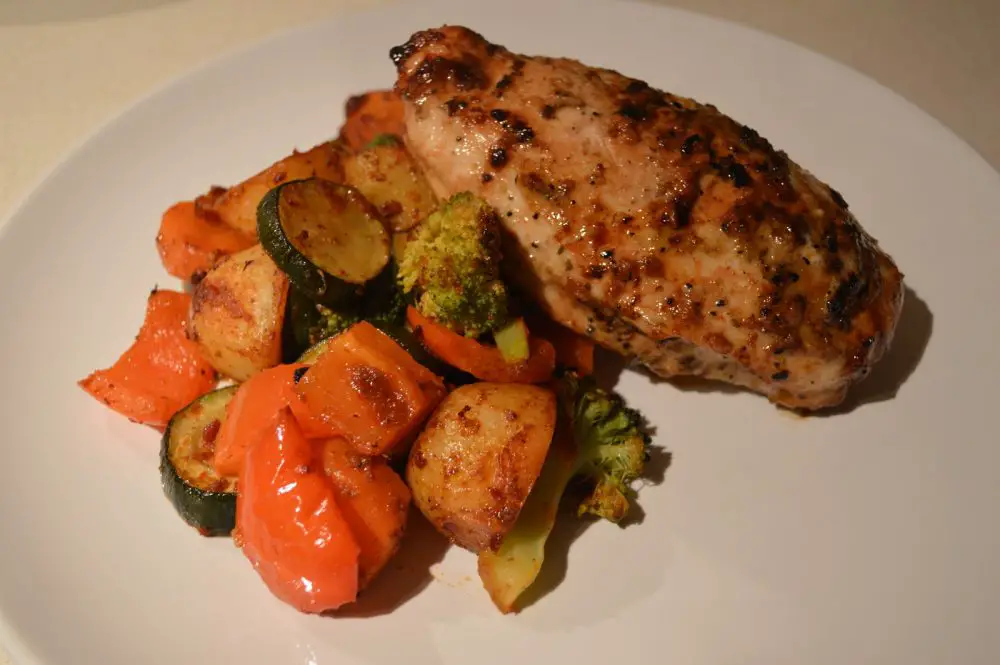 roast harissa vegetables and chicken