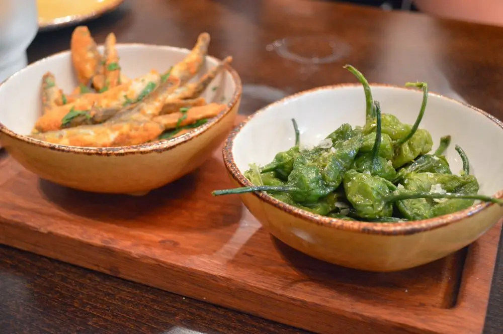 Padron peppers and sweet potato fries