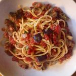 Aubergine Linguine with Chilli, Chorizo & Sundried Tomato