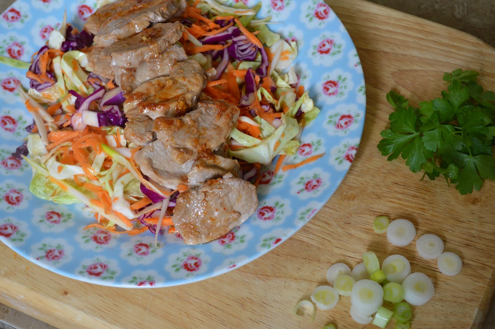 Pork Tenderloin with Asian Style Slaw ready to eat by gingeybites