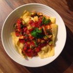 Crab Ravioli with Avocado, Chilli & Tomato