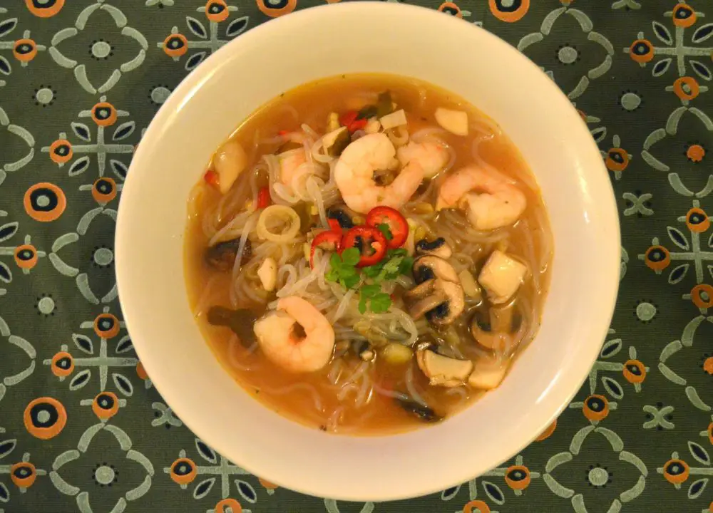 Yello miso soup with prawns