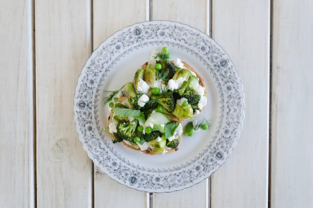 Roasted Greens with Goats Cheese on Toast