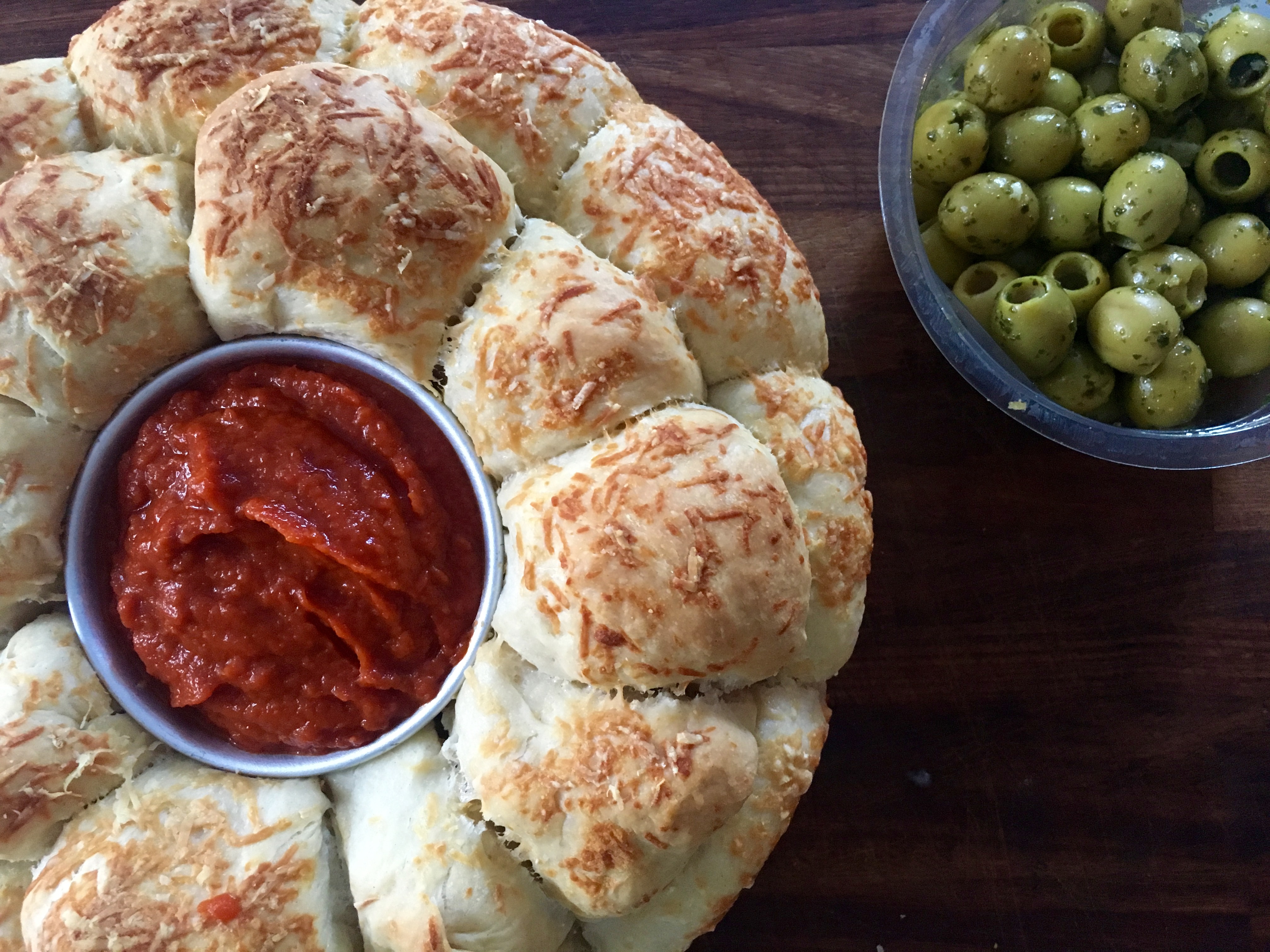 tear and share bread and olives