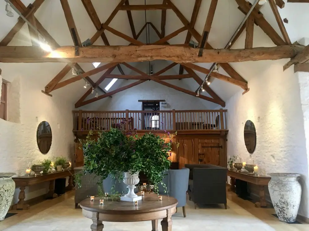 Inside the Tythe Barn at Thyme hotel in the Cotswolds