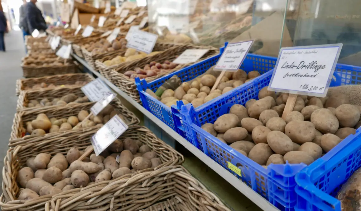 Potatoes on sale at Carlsplatz market in Düsseldorf, Germany