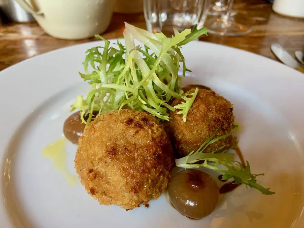 Somerset cheddar and bristol beer factory stout welsh rarebit croquettes at Hotel Du Vin in Bristol