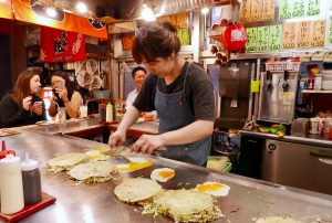 Okonomiyaki stall in Okonomimura in Hiroshima