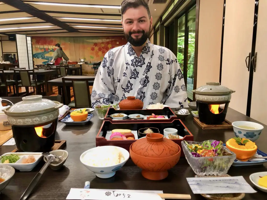 A traditional Japanese breakfast at Momijima Ryokan