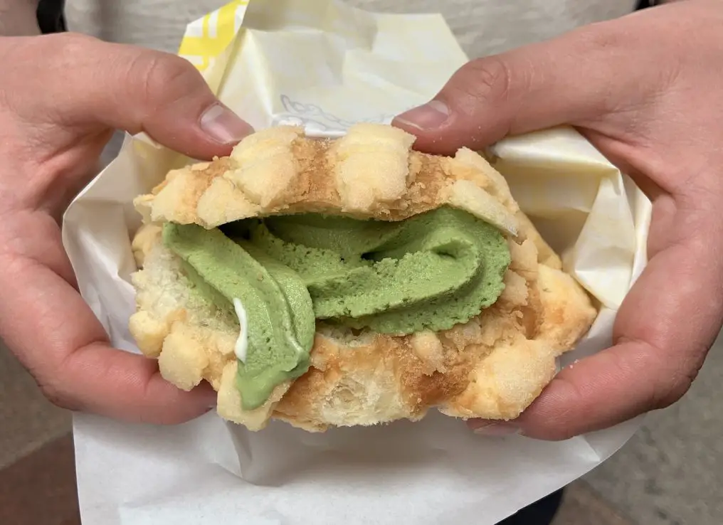 Melon Pan with Matcha ice cream