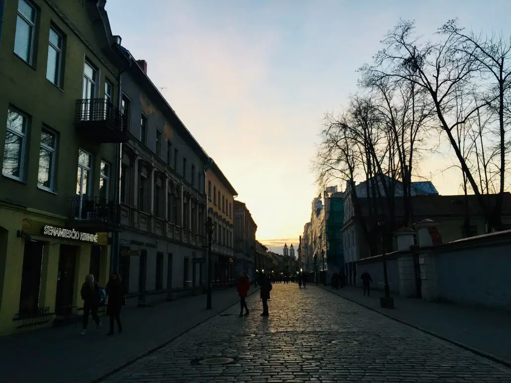 Kaunas main street at night - an increasingly popular city break destination in Lithuania 