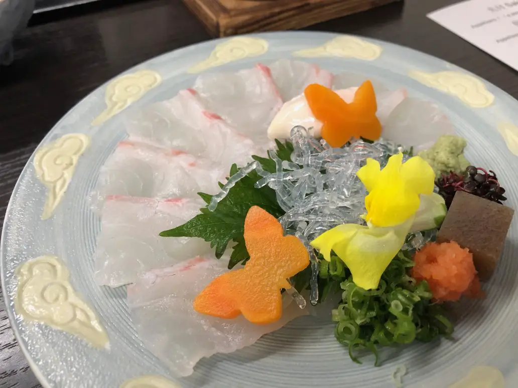 Sashimi at Momijima Ryokan in Kyoto, Japan