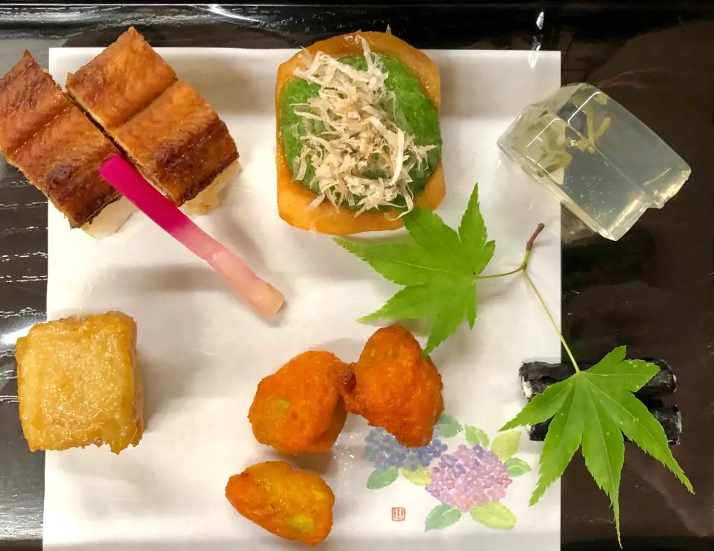 The Sakizuke course in a Kaiseki dinner