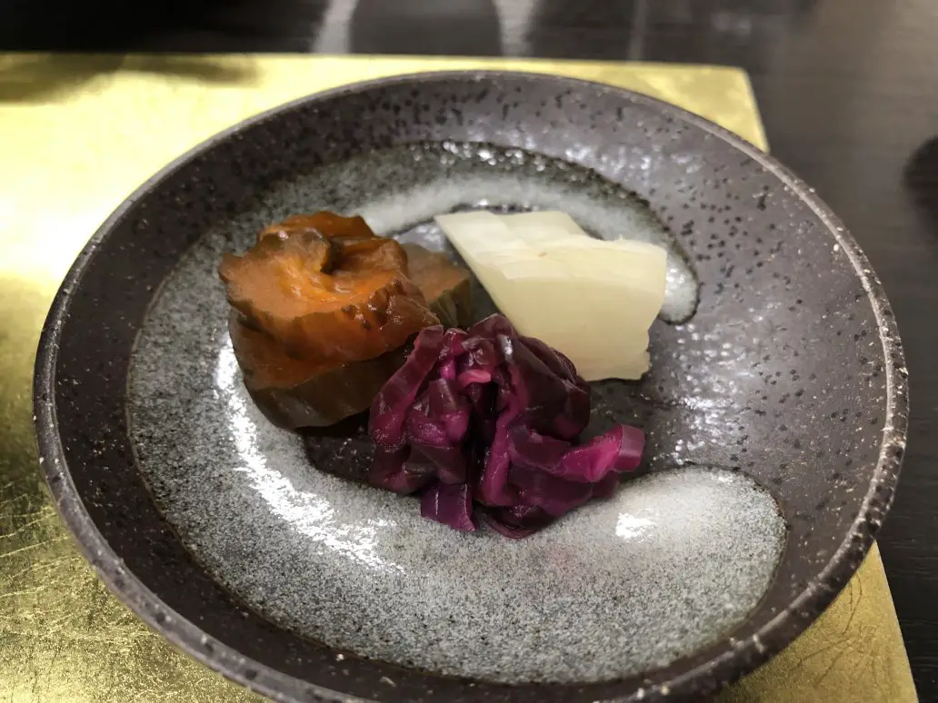 Kounomono pickles at a Kaiseki meal in Japan