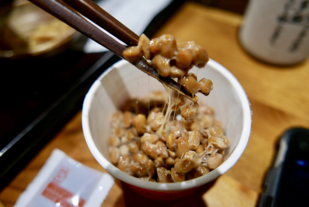 Natto, a traditional fermented soybean dish eaten in Japan for breakfast