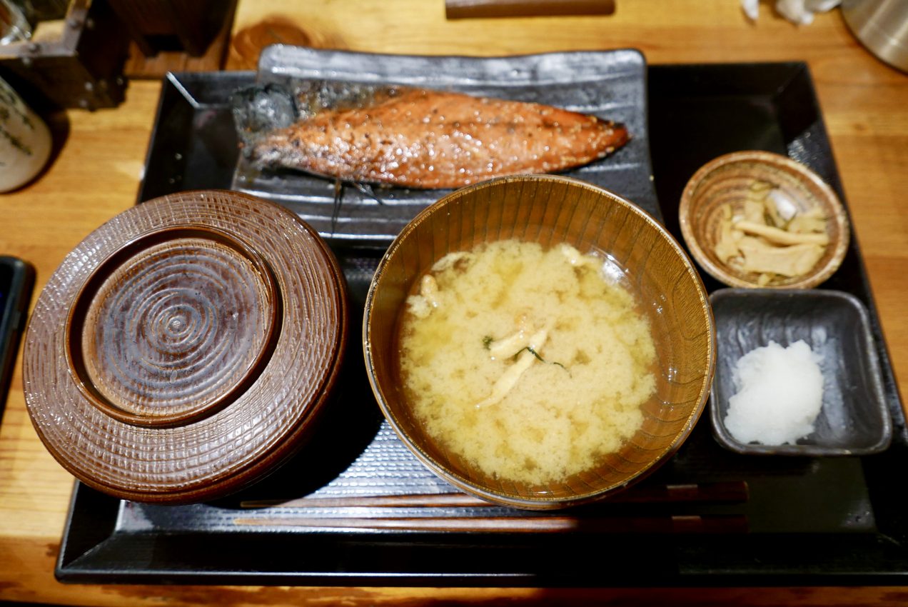 Traditional Breakfast in Japan with grilled fish, miso and rice