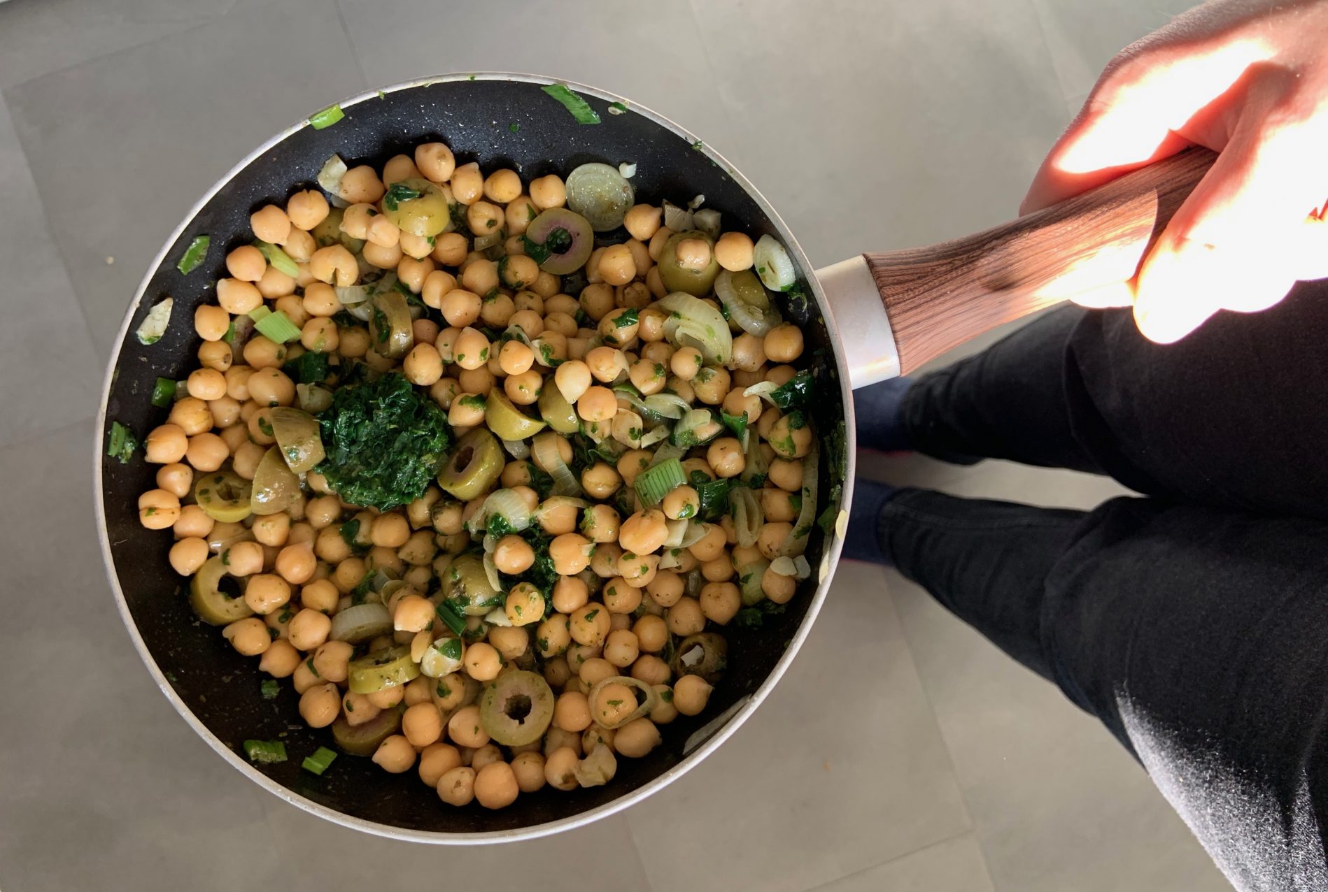 Making zhoug spiced chickpeas