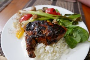 Sticky balsamic chicken with grilled antipasti