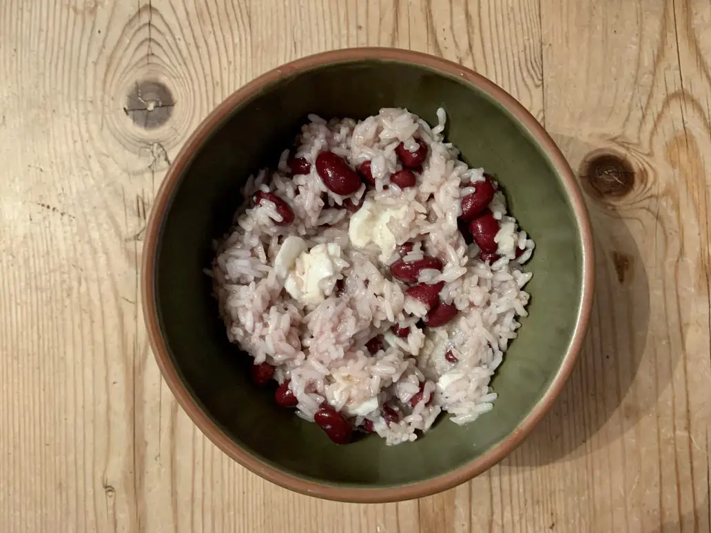 Kidney beans with rice and a softboiled egg