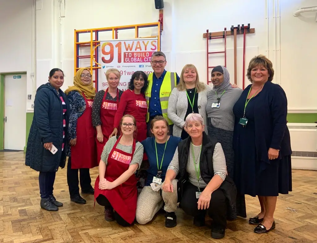 The Evergreen Primary School and 91 ways breakfast club team with Julian, CEO from FareShare South West