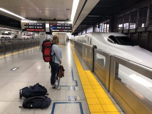 Waiting for the Shinkansen to arrive at the station