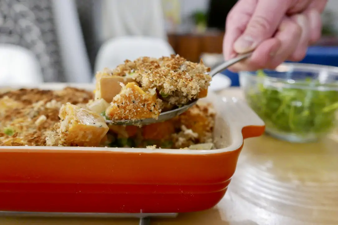 Hello Fresh creamy butternut squash gratin being served from the oven - perfect autumnal comfort food. 