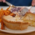 Cheese and onion pie with winter slaw