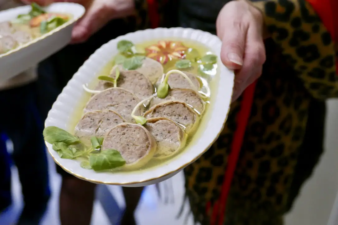 Goose sausage in aspic