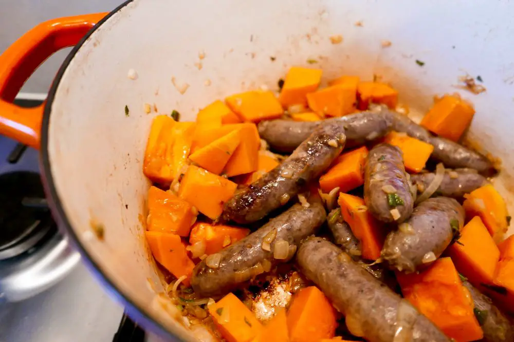 Making pumpkin and sausage casserole