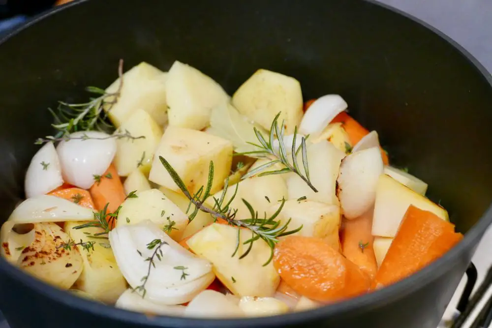 Vegetables in the pot ready to cook