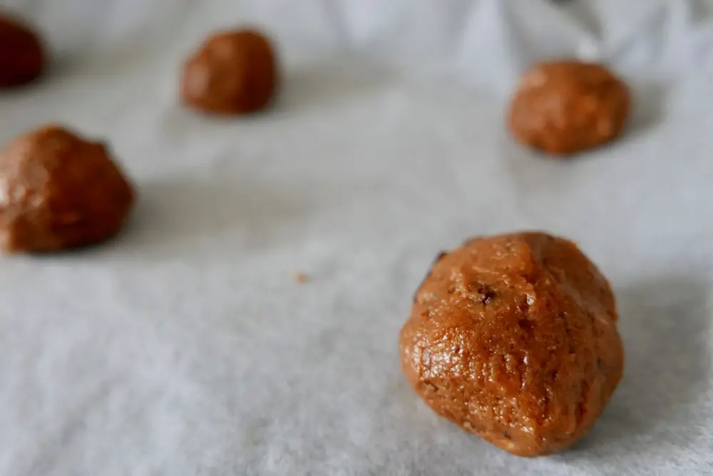 Rolled peanut butter cookies ready for the oven