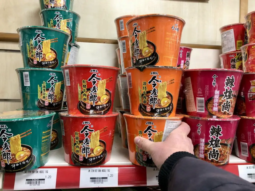 JML artificial spicy beef noodle pot on the shelf