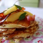 Bacon and ricotta pancakes with apple and sage