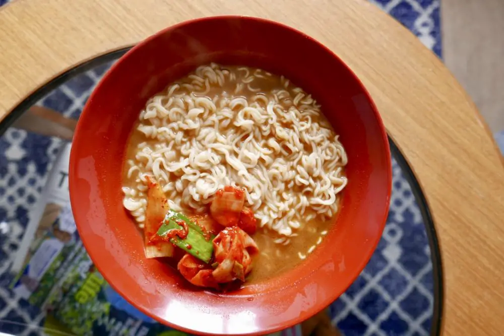 Beef ramen noodles with kimchi