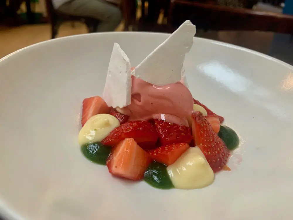 strawberries with basil gel at The Pony in Bristol